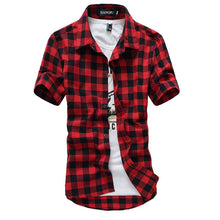 Load image into Gallery viewer, Red And Black Plaid Shirt Men Shirts 2019 New Summer Fashion Chemise Homme Mens