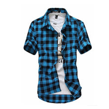 Load image into Gallery viewer, Red And Black Plaid Shirt Men Shirts 2019 New Summer Fashion Chemise Homme Mens