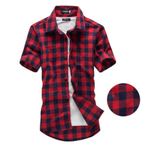 Load image into Gallery viewer, Red And Black Plaid Shirt Men Shirts 2019 New Summer Fashion Chemise Homme Mens